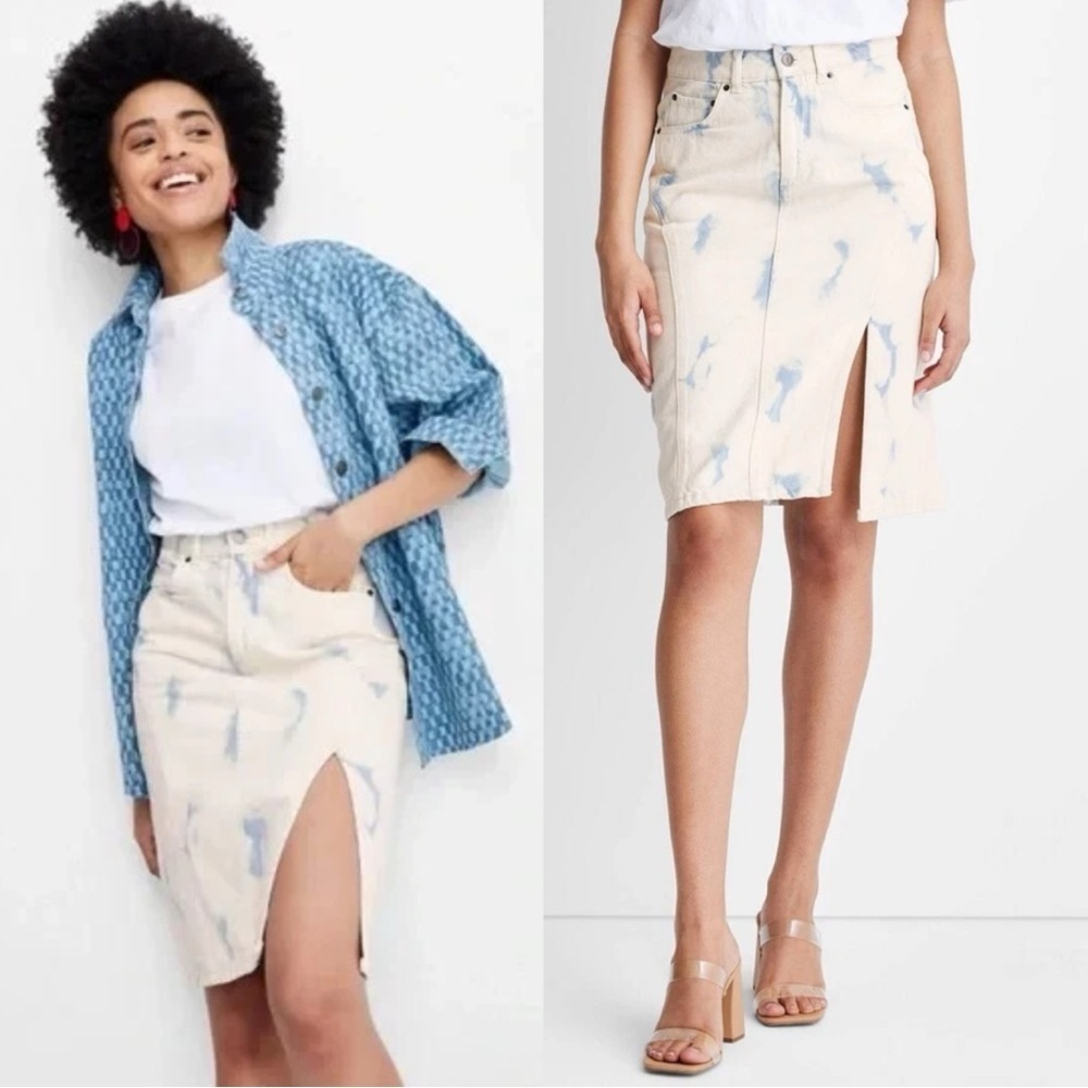 Future Collective Gabriella Karefa-Johnson High Rise Tie Dye Midi Denim Skirt
